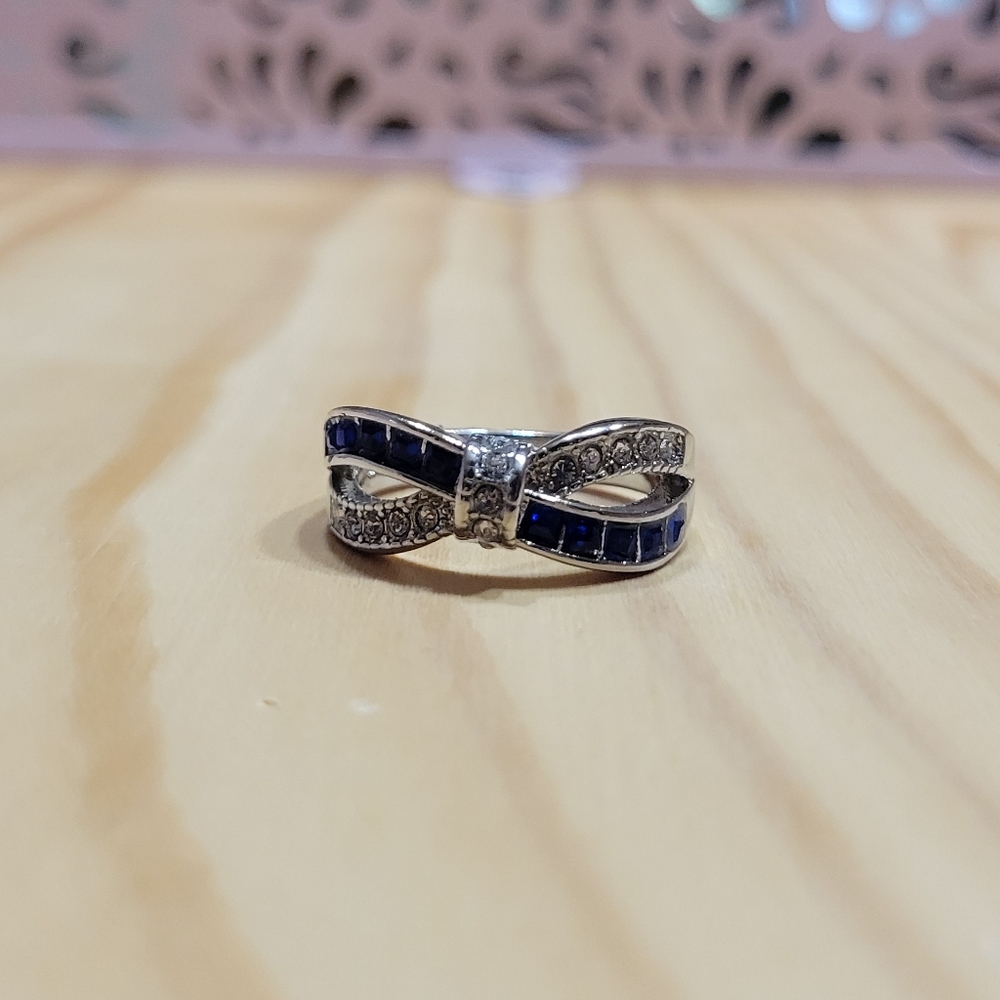 Blue Infinity Simulated Diamond Silver Ring NEW